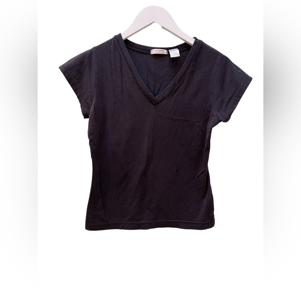 Red Paint Short Sleeve Cotton T shirt Black Large